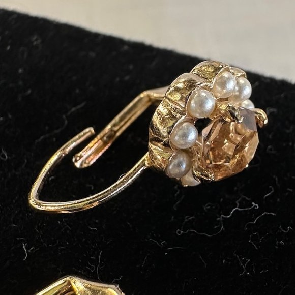 Vintage Citrine and seed Pearl Gold Tone Earrings - Picture 9 of 9